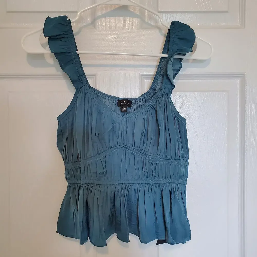 Lulus Sanne Teal Green Flutter Sleeve Tank Top Size M - Picture 5 of 13